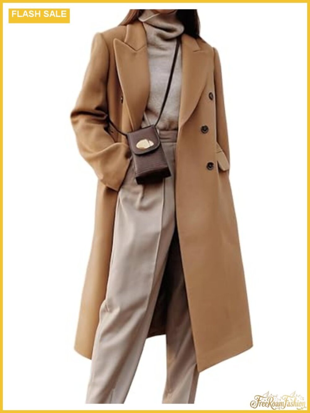 Womens Wool Peacoat Double Breasted Trench Coat Long Fall Winter Overcoat